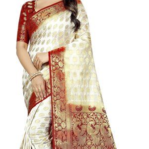 BRAND NEW Banarasi Cotton Silk Saree  (White)